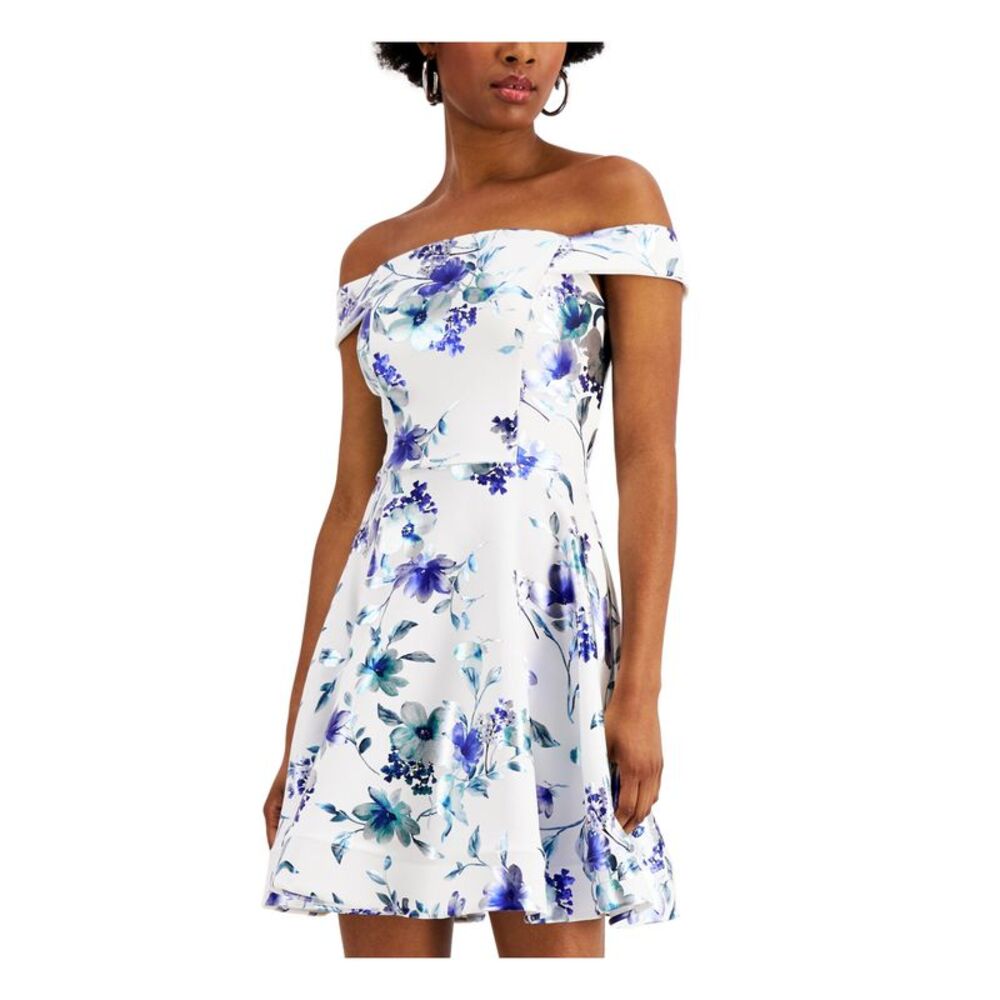 CRYSTAL DOLLS Womens White Cap Sleeve Short Party Fit + Flare Dress 11